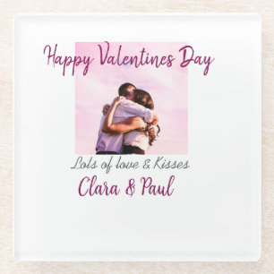 Happy Valentines day modern kisses love add name p Glass Coaster