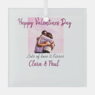 Happy Valentines day modern kisses love add name p Glass Tree Decoration