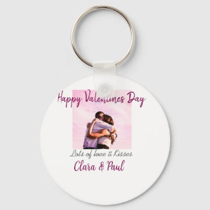 Happy Valentines day modern kisses love add name p Key Ring