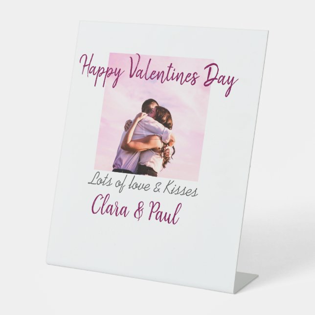 Happy Valentines day modern kisses love add name p Pedestal Sign (Front)