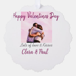 Happy Valentines day modern kisses love add name p Tree Decoration Card