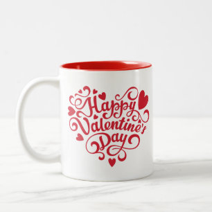 Happy Valentine's Day Modern Red Two-Tone Coffee Mug