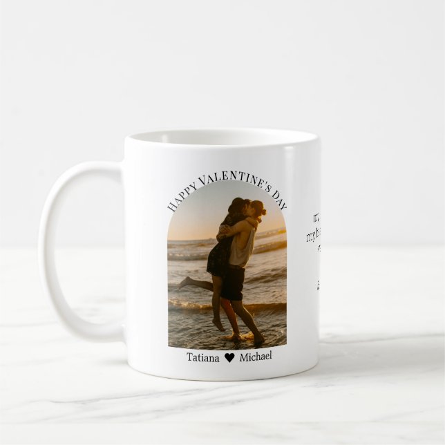 happy valentines day modern script arch 2 photos  coffee mug (Left)