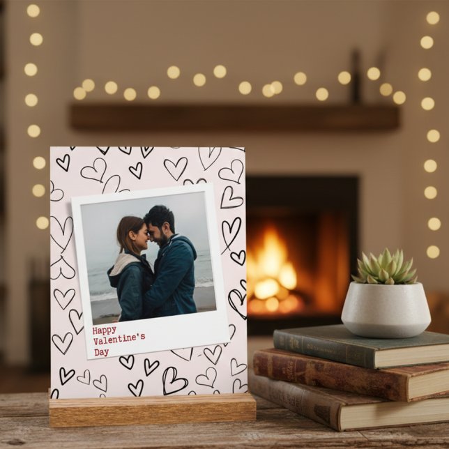 Happy Valentines Day Modern Stylish Romantic Photo Acrylic Sign (Creator Uploaded)