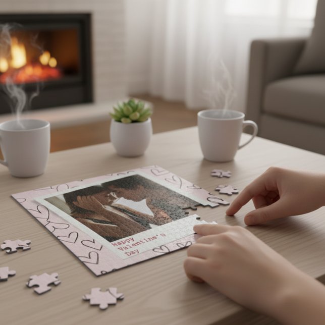 Happy Valentines Day Modern Stylish Romantic Photo Jigsaw Puzzle (Creator Uploaded)
