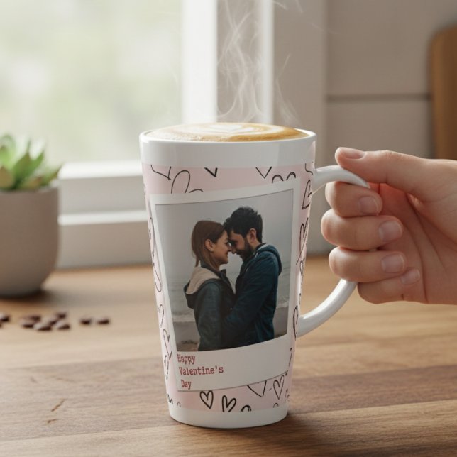 Happy Valentines day modern stylish romantic photo Latte Mug (Creator Uploaded)