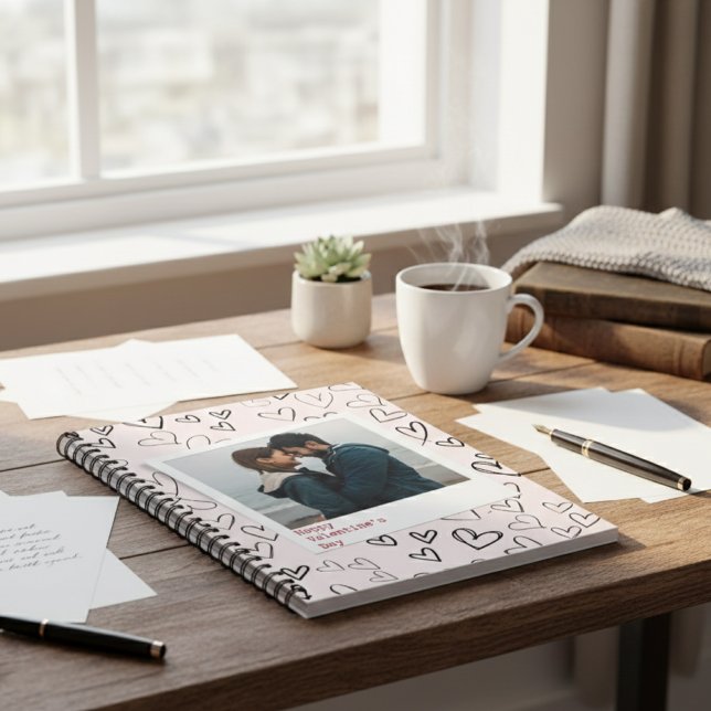 Happy Valentines Day Modern Stylish Romantic Photo Notebook (Creator Uploaded)