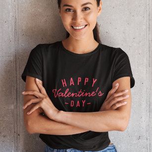 Happy Valentine's Day   Modern Trendy Stylish Red T-Shirt