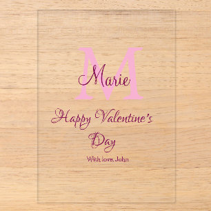 Happy valentine's day monogram pink name love girl acrylic invitations