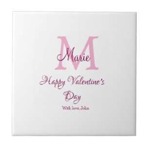Happy valentine's day monogram pink name love girl ceramic tile