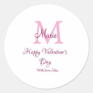 Happy valentine's day monogram pink name love girl classic round sticker