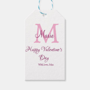 Happy valentine's day monogram pink name love girl gift tags