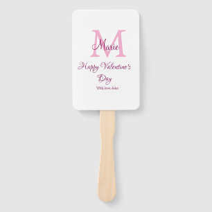 Happy valentine's day monogram pink name love girl hand fan