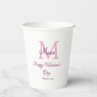 Happy valentine's day monogram pink name love girl paper cups