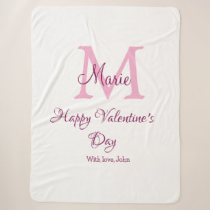 Happy valentine's day monogram pink name love girl sherpa blanket