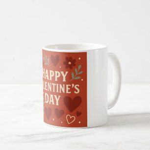 Happy Valentine's Day Mug – Red Hearts & Floral Lo