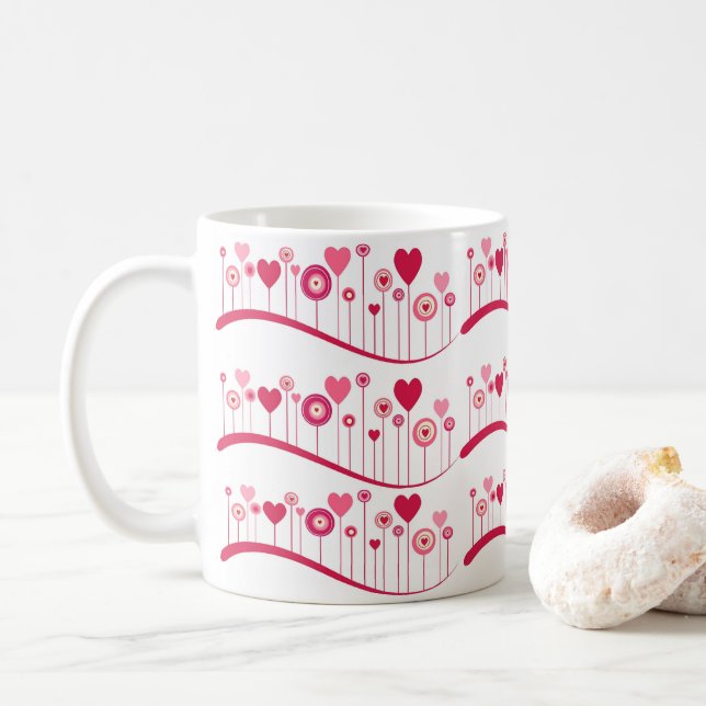 Happy Valentine's Day Mugs Pink Red Hearts (With Donut)