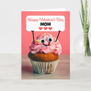 Happy Valentines Day Mum Cute Cupcake Holiday Card