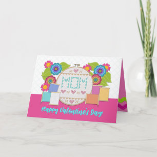 Happy Valentine's Day Mum! Embroidery Hoop Thread Card