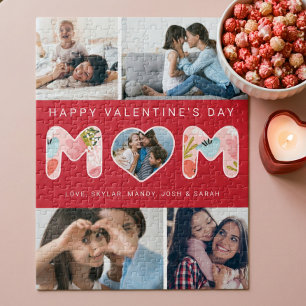 Happy Valentine's Day Mum, Photo Collage & Florals Jigsaw Puzzle