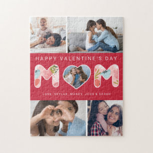 Happy Valentine's Day Mum, Photo Collage & Florals Jigsaw Puzzle