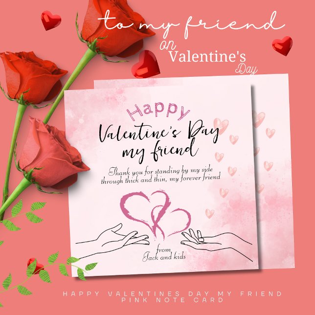 Happy Valentines Day my Friend pink Card (Happy Valentines Day my Friend pink Note Card)
