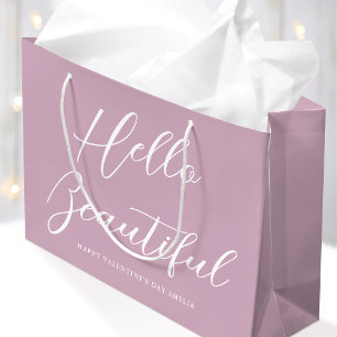 Happy Valentine's Day Name Brush Script Lilac Pink Large Gift Bag