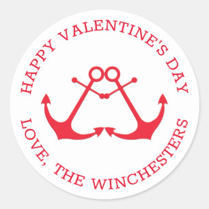 Happy Valentine's Day nautical anchors custom cute Classic Round Sticker