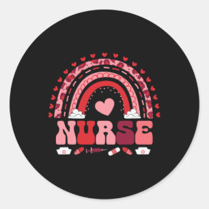 Happy Valentine's Day Nurse Rainbow Boho Retro Nur Classic Round Sticker