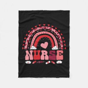 Happy Valentine's Day Nurse Rainbow Boho Retro Nur Fleece Blanket