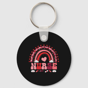 Happy Valentine's Day Nurse Rainbow Boho Retro Nur Key Ring