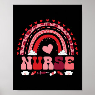 Happy Valentine's Day Nurse Rainbow Boho Retro Nur Poster