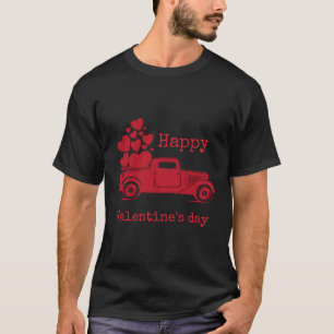 Happy Valentine'S Day Old Truck Red With Hearts Vi T-Shirt
