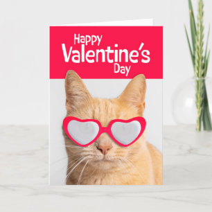 Happy Valentines Day Orange Tabby in Glasses Holiday Card