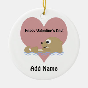 Happy Valentines Day Otter Ceramic Ornament