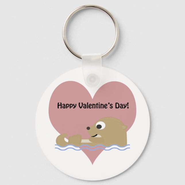 Happy Valentines Day Otter Key Ring (Front)