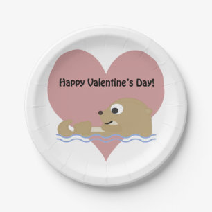 Happy Valentines Day Otter Paper Plate