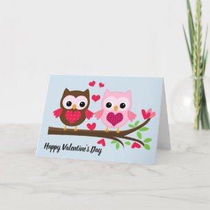 Happy Valentine's Day Owls Holiday Card