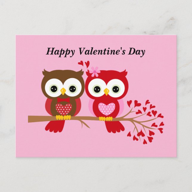 Happy Valentine's Day Owls Holiday postcard (Front)