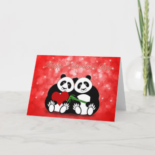 Happy Valentine's Day Panda Couple with Hearts Holiday Card