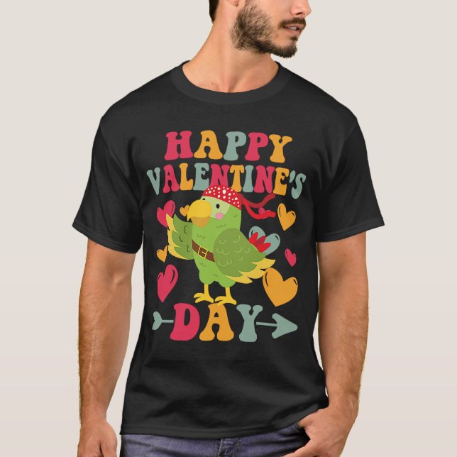 Happy Valentines Day Parrot Heart Love Groovy T-Shirt (Front)