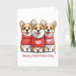 Happy Valentines Day Pembroke Welsh Corgi Dogs Holiday Card
