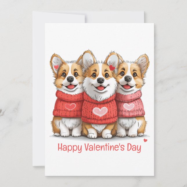 Happy Valentines Day Pembroke Welsh Corgi Dogs Holiday Card (Front)