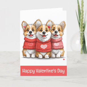 Happy Valentines Day Pembroke Welsh Corgi Dogs Holiday Card