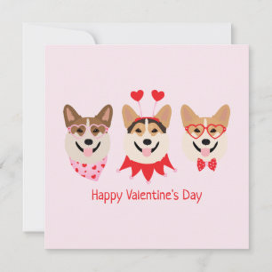 Happy Valentines Day Pembroke Welsh Corgi Dogs Holiday Card