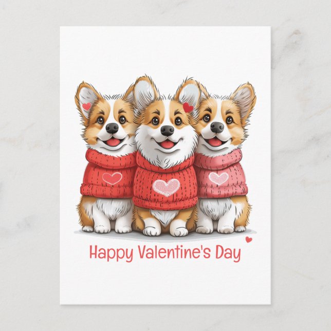 Happy Valentines Day Pembroke Welsh Corgi Dogs Holiday Postcard (Front)