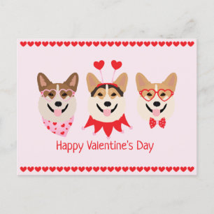 Happy Valentines Day Pembroke Welsh Corgi Dogs Postcard