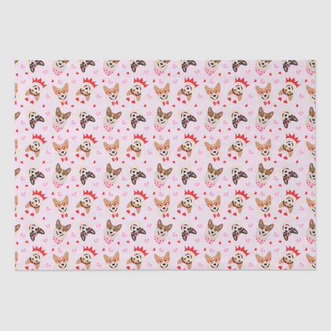 Happy Valentines Day Pembroke Welsh Corgi Dogs Tissue Paper (Front)