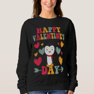 Happy Valentines Day Penguin Heart Love Groovy Sweatshirt