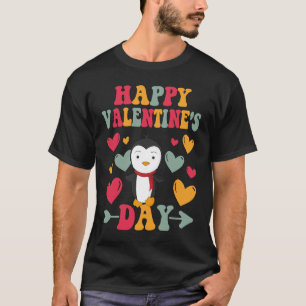 Happy Valentines Day Penguin Heart Love Groovy T-Shirt